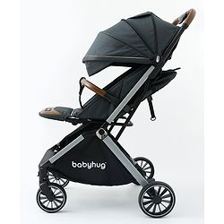 Babyhug Auto-fold Baby Stroller with Concealed Linked Brake - Black| One-Hand Compact Fold|  5-Point Harness| Shock Absorbing Wheels| Travel-Friendly| 0-3 Years Boys & Girls| Reclining Seat| PU Handle