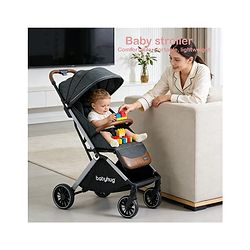 Babyhug Auto-fold Baby Stroller with Concealed Linked Brake - Black| One-Hand Compact Fold|  5-Point Harness| Shock Absorbing Wheels| Travel-Friendly| 0-3 Years Boys & Girls| Reclining Seat| PU Handle