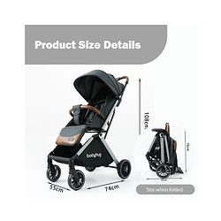 Babyhug Auto-fold Baby Stroller with Concealed Linked Brake - Black| One-Hand Compact Fold|  5-Point Harness| Shock Absorbing Wheels| Travel-Friendly| 0-3 Years Boys & Girls| Reclining Seat| PU Handle