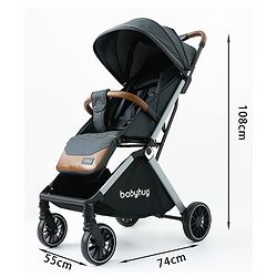 Babyhug Auto-fold Baby Stroller with Concealed Linked Brake - Black| One-Hand Compact Fold|  5-Point Harness| Shock Absorbing Wheels| Travel-Friendly| 0-3 Years Boys & Girls| Reclining Seat| PU Handle