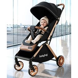 Babyhug Auto-fold Baby Stroller with Concealed Linked Brake - Black| One-Hand Compact Fold| Aluminium frame pram with One Click fold| Shock Absorbing Wheels| Travel-Friendly| 0-3 Years Boys & Girls| Reclining Seat| PU Handle