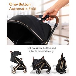 Babyhug Auto-fold Baby Stroller with Concealed Linked Brake - Black| One-Hand Compact Fold| Aluminium frame pram with One Click fold| Shock Absorbing Wheels| Travel-Friendly| 0-3 Years Boys & Girls| Reclining Seat| PU Handle