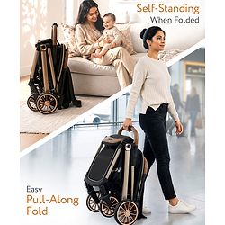 Babyhug Auto-fold Baby Stroller with Concealed Linked Brake - Black| One-Hand Compact Fold| Aluminium frame pram with One Click fold| Shock Absorbing Wheels| Travel-Friendly| 0-3 Years Boys & Girls| Reclining Seat| PU Handle