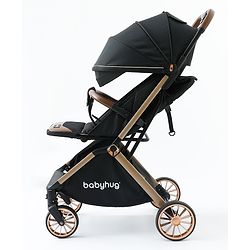 Babyhug Auto-fold Baby Stroller with Concealed Linked Brake - Black| One-Hand Compact Fold|  5-Point Harness| Shock Absorbing Wheels| Travel-Friendly| 0-3 Years Boys & Girls| Reclining Seat| PU Handle
