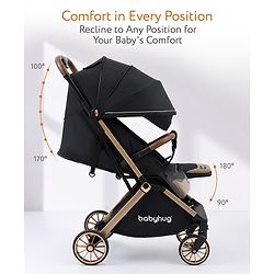 Babyhug Auto-fold Baby Stroller with Concealed Linked Brake - Black| One-Hand Compact Fold| Aluminium frame pram with One Click fold| Shock Absorbing Wheels| Travel-Friendly| 0-3 Years Boys & Girls| Reclining Seat| PU Handle