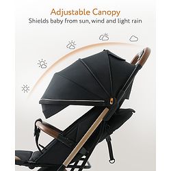 Babyhug Auto-fold Baby Stroller with Concealed Linked Brake - Black| One-Hand Compact Fold| Aluminium frame pram with One Click fold| Shock Absorbing Wheels| Travel-Friendly| 0-3 Years Boys & Girls| Reclining Seat| PU Handle
