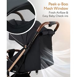 Babyhug Auto-fold Baby Stroller with Concealed Linked Brake - Black| One-Hand Compact Fold| Aluminium frame pram with One Click fold| Shock Absorbing Wheels| Travel-Friendly| 0-3 Years Boys & Girls| Reclining Seat| PU Handle
