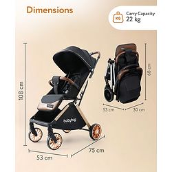 Babyhug Auto-fold Baby Stroller with Concealed Linked Brake - Black| One-Hand Compact Fold| Aluminium frame pram with One Click fold| Shock Absorbing Wheels| Travel-Friendly| 0-3 Years Boys & Girls| Reclining Seat| PU Handle