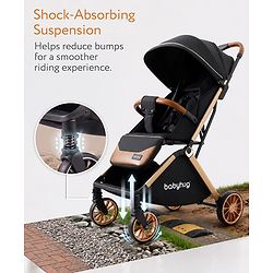 Babyhug Auto-fold Baby Stroller with Concealed Linked Brake - Black| One-Hand Compact Fold| Aluminium frame pram with One Click fold| Shock Absorbing Wheels| Travel-Friendly| 0-3 Years Boys & Girls| Reclining Seat| PU Handle