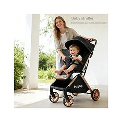Babyhug Auto-fold Baby Stroller with Concealed Linked Brake - Black| One-Hand Compact Fold|  5-Point Harness| Shock Absorbing Wheels| Travel-Friendly| 0-3 Years Boys & Girls| Reclining Seat| PU Handle