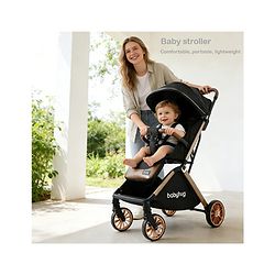 Babyhug Auto-fold Baby Stroller with Concealed Linked Brake - Black| One-Hand Compact Fold| Aluminium frame pram with One Click fold| Shock Absorbing Wheels| Travel-Friendly| 0-3 Years Boys & Girls| Reclining Seat| PU Handle