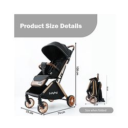 Babyhug Auto-fold Baby Stroller with Concealed Linked Brake - Black| One-Hand Compact Fold|  5-Point Harness| Shock Absorbing Wheels| Travel-Friendly| 0-3 Years Boys & Girls| Reclining Seat| PU Handle