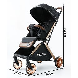Babyhug Auto-fold Baby Stroller with Concealed Linked Brake - Black| One-Hand Compact Fold|  5-Point Harness| Shock Absorbing Wheels| Travel-Friendly| 0-3 Years Boys & Girls| Reclining Seat| PU Handle