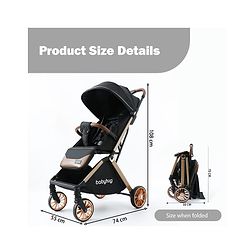 Babyhug Auto-fold Baby Stroller with Concealed Linked Brake - Black| One-Hand Compact Fold| Aluminium frame pram with One Click fold| Shock Absorbing Wheels| Travel-Friendly| 0-3 Years Boys & Girls| Reclining Seat| PU Handle