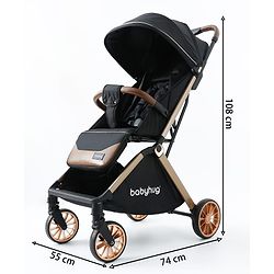 Babyhug Auto-fold Baby Stroller with Concealed Linked Brake - Black| One-Hand Compact Fold| Aluminium frame pram with One Click fold| Shock Absorbing Wheels| Travel-Friendly| 0-3 Years Boys & Girls| Reclining Seat| PU Handle