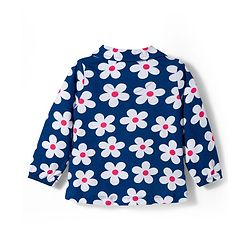Babyhug Cotton Knit Full Sleeves Co-ords Night Suit With Floral Print - Navy Blue