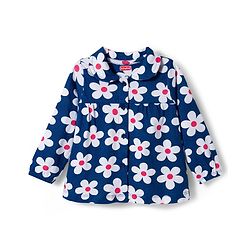 Babyhug Cotton Knit Full Sleeves Co-ords Night Suit With Floral Print - Navy Blue