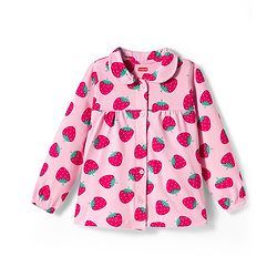 Babyhug Cotton Knit Full Sleeves Co-ords Night Suit With Strawberry Print - Pink
