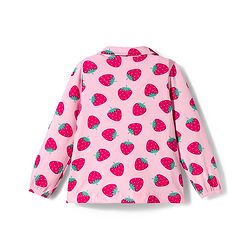Babyhug Cotton Knit Full Sleeves Co-ords Night Suit With Strawberry Print - Pink