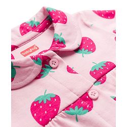 Babyhug Cotton Knit Full Sleeves Co-ords Night Suit With Strawberry Print - Pink