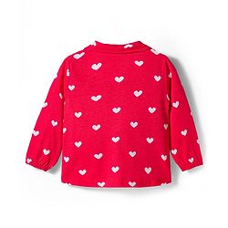 Babyhug Cotton Knit Full Sleeves Co-ords Night Suit With Heart Print - Red
