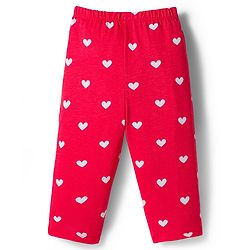 Babyhug Cotton Knit Full Sleeves Co-ords Night Suit With Heart Print - Red