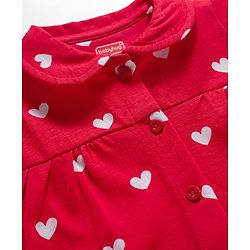 Babyhug Cotton Knit Full Sleeves Co-ords Night Suit With Heart Print - Red
