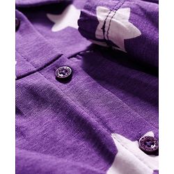 Babyhug Cotton Knit Full Sleeves Co-ords Night Suit With Star Print - Purple