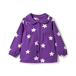 Babyhug Cotton Knit Full Sleeves Co-ords Night Suit With Star Print - Purple