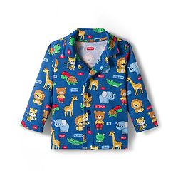 Babyhug Cotton Knit Full Sleeves Co-ords Night Suit With Animal Print - Navy Blue