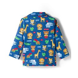 Babyhug Cotton Knit Full Sleeves Co-ords Night Suit With Animal Print - Navy Blue