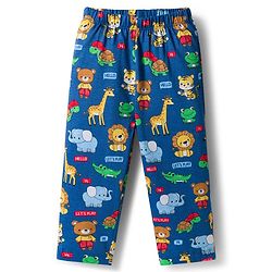 Babyhug Cotton Knit Full Sleeves Co-ords Night Suit With Animal Print - Navy Blue