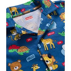 Babyhug Cotton Knit Full Sleeves Co-ords Night Suit With Animal Print - Navy Blue