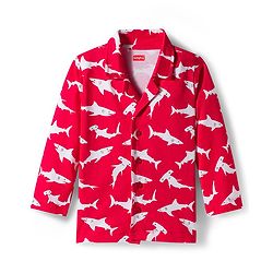 Babyhug Cotton Knit Full Sleeves Co-ords Night Suit With Shark Print - Red