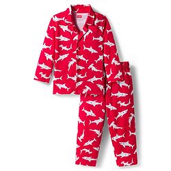 Babyhug Cotton Knit Full Sleeves Co-ords Night Suit With Shark Print - Red
