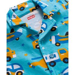 Babyhug Cotton Knit Full Sleeves Co-ords Night Suit With Vehicle Print - Blue