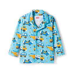 Babyhug Cotton Knit Full Sleeves Co-ords Night Suit With Vehicle Print - Blue