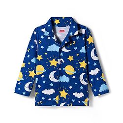 Babyhug 100% Cotton Knit Full Sleeves Co-ords Night Suit With Star Print - Navy Blue