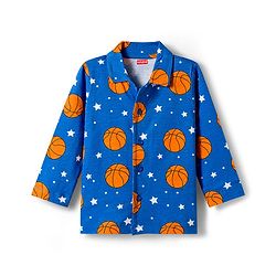 Babyhug Cotton Knit Full Sleeves Co-ords Night Suit With Basketball Print - Blue