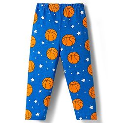 Babyhug Cotton Knit Full Sleeves Co-ords Night Suit With Basketball Print - Blue
