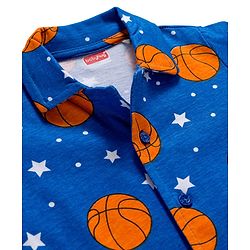 Babyhug Cotton Knit Full Sleeves Co-ords Night Suit With Basketball Print - Blue