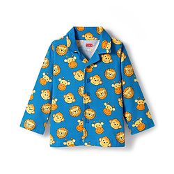 Babyhug 100% Cotton Knit Full Sleeves Co-ords Night Suit With Animal Print - Blue