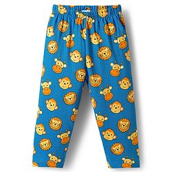 Babyhug 100% Cotton Knit Full Sleeves Co-ords Night Suit With Animal Print - Blue
