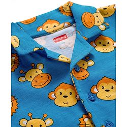 Babyhug 100% Cotton Knit Full Sleeves Co-ords Night Suit With Animal Print - Blue