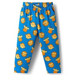 Babyhug Cotton Knit Full Sleeves Co-ords Night Suit With Animal Print - Blue
