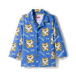 Babyhug Cotton Knit Full Sleeves Night Suit With Animal Print - Blue