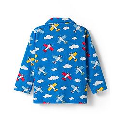 Babyhug Cotton Knit Full Sleeves Co-ords Night Suit With Aeroplane Print - Blue