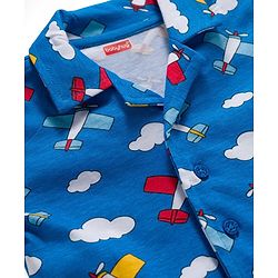 Babyhug Cotton Knit Full Sleeves Co-ords Night Suit With Aeroplane Print - Blue
