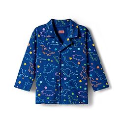 Babyhug Cotton Knit Full Co-ords Night Suit With Dino Print - Navy Blue