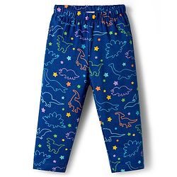 Babyhug Cotton Knit Full Co-ords Night Suit With Dino Print - Navy Blue